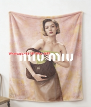 Miu Miu Pink & Brown & Green Vintage Portrait & Ruched Hobo Bag Printed Flannel Sofa Throw Blanket IMG_0466